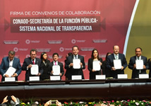 Firma de los Convenios de Colaboración entre la CONAGO, la Secretaría de la Función Pública (SFP) del Gobierno de la República y el Sistema Nacional de Transparencia, Acceso a la Información Pública y Protección de Datos Personales (SNT), 6 de noviembre.